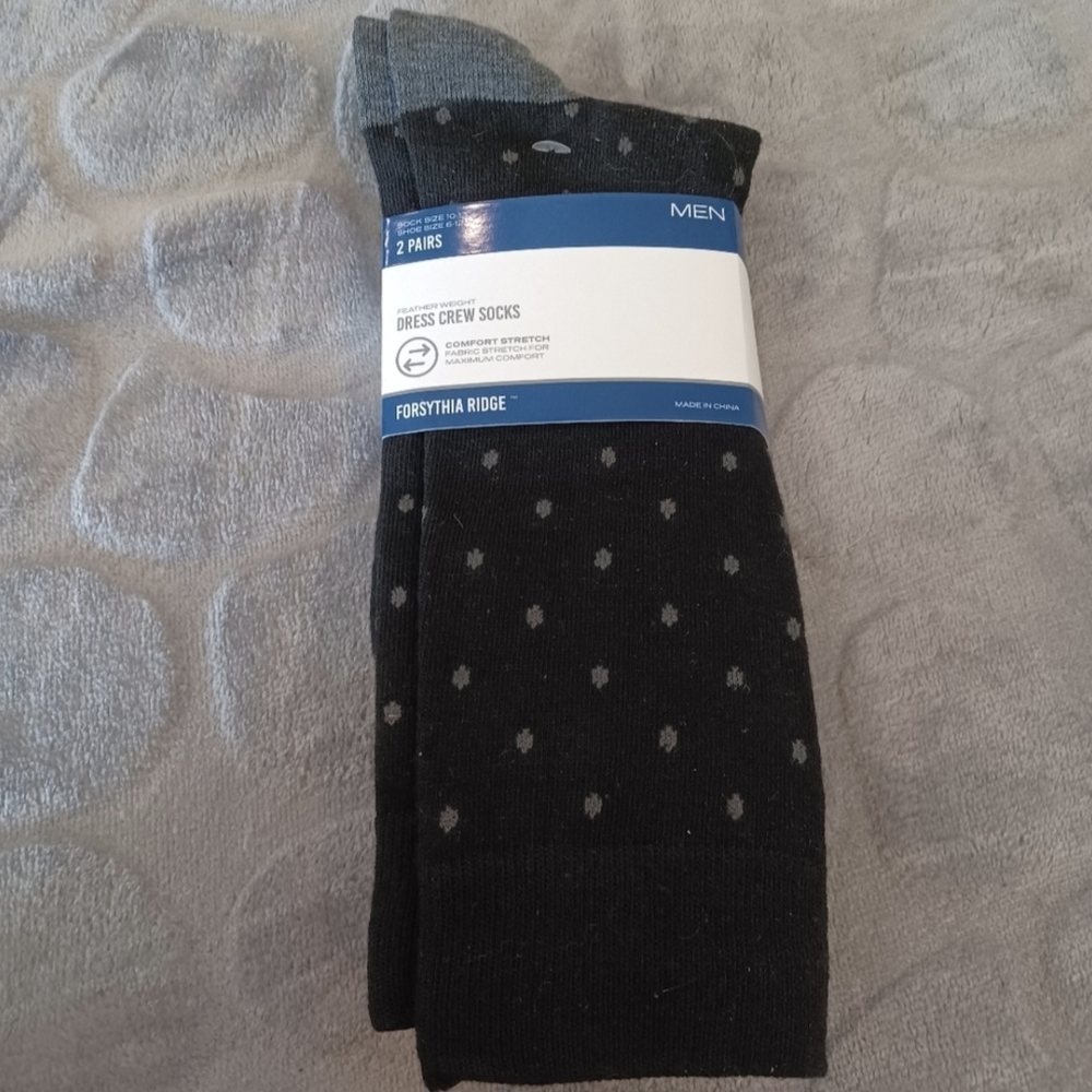 Men's Dress Crew Socks Black Set Of Two New